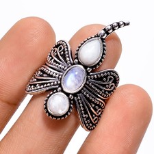 Natural Rainbow Moonstone Gemstone 925 Sterling Silver Ring 9 US Gift For Women