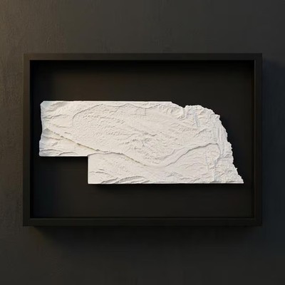 3D Nebraska Map Wall Art: Topography in Black Wood Frame