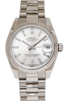 Rolex Datejust 31 President 18k White Gold Silver Dial Watch +Card '22 178279