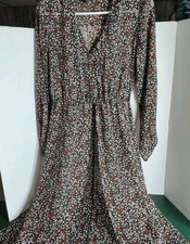 Dex Floral Maxi Dress XS Sheer Long Sleeve Faux Wrap V-Neck Boho Festival