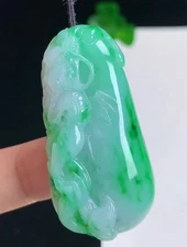 Grade A Emerald Icy Green Jadeite Natural Jade Pendant FuGua 1212