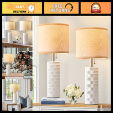 20" Small Ceramic Table Lamps Set of 2 - Modern Nightstand  Farmhouse Lighting