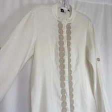 SAKS FIFTH AVENUE THREADS Button Down Embroidered Linen Tunic Size M Nautical  