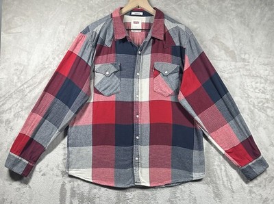 Levi s Pearl Snap Patchwork Plaid Shirt Men s Sz XL Colorful 100% Cotton Western