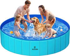 Foldable Dog Kiddie Pool - Portable Hard Plastic Doggie Swimming Pool, Anti-Slip