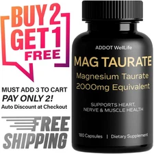 Magnesium Taurate 2000mg Equivalent | 180 Capsules | Heart, Nerve & Muscle Healt
