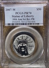 2007-W Reverse Proof $50 American Platinum Eagle 1/2 oz PCGS PR70 10th Anniv.... 4047.68 per troy oz