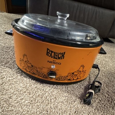 Nesco Pot Luck Slow Cooker Orange Temperature Control Glass Lid Model 22676