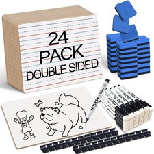 Set of 24 Dry Erase Boards, Double Sided Small Whiteboards with Lines for Kid...