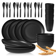 Wheat Straw Dinnerware Sets, Dinnerware Sets for 4, Plates and Bowls Sets 28 ...