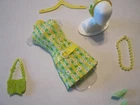 BARBIE FASHION CLOTHES ~ GREEN/YELLOW PRINT  70's ERA OUTFIT w/ACCESSORIES SET