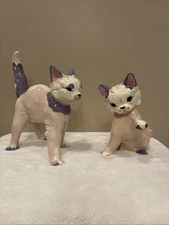 Kay Finch Pink Purple Blue Vintage Ceramic Cats Set Of 2