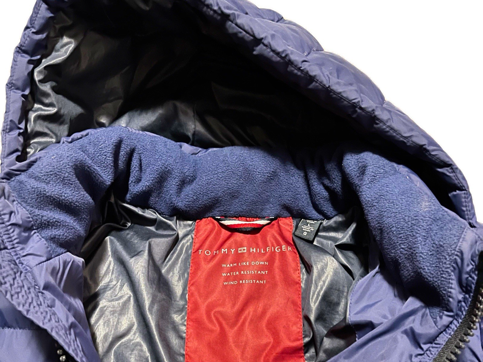 Tommy Hilfiger Men's Hooded Puffer Jacket Royal Blue Zip Quilted Nylon Large thumbnail 2