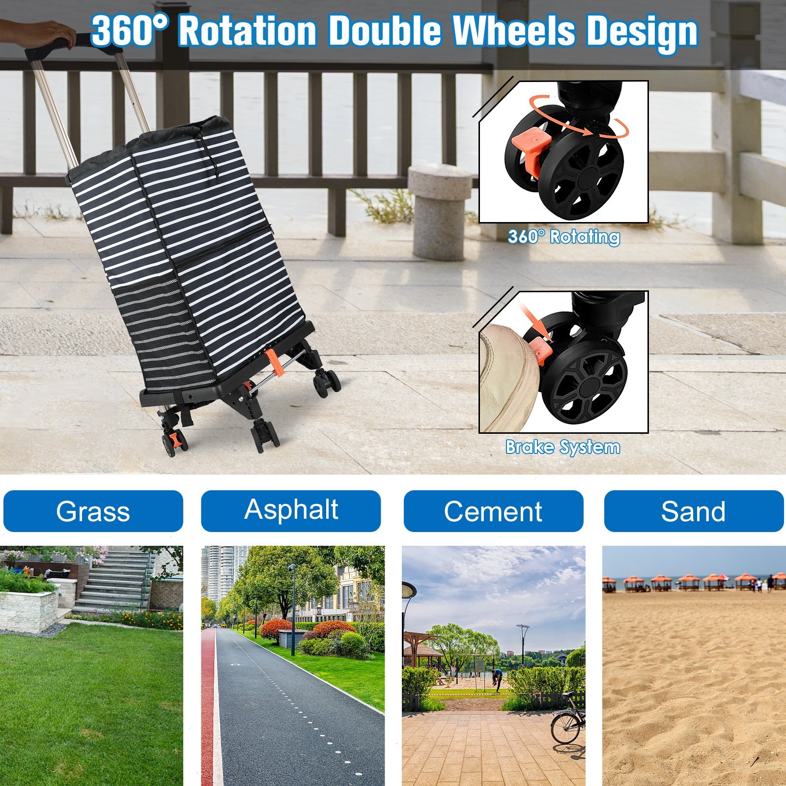 2-In-1 Folding Utility Shopping Cart Easy Transport Aluminum Grocery Cart