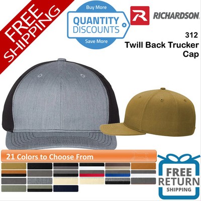   Richardson Men Twill Back Trucker Cap six-panel, mid pro profile 312