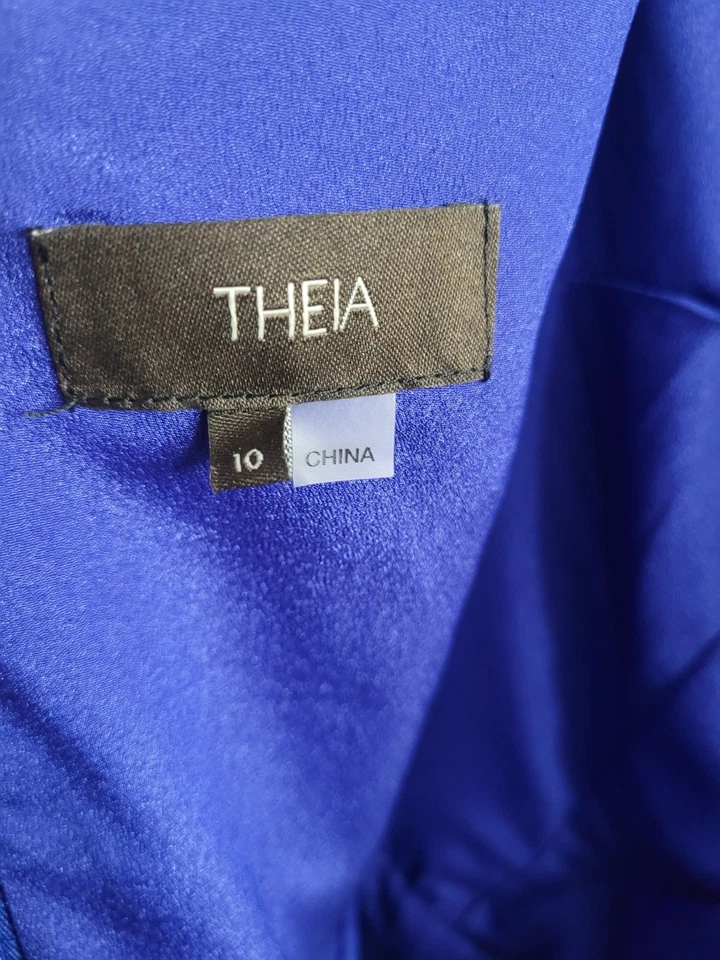 Maxi Vestido Theia Zaria Capucha Espalda Satén Talla 10 Negro Corbata Vestido de Gala Azul Diseñador Foto 3 de 4