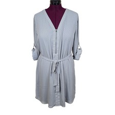 Women's Express Gray Polka Dot Front Zip Knee Length Belted Dress | Size XL