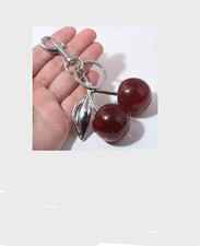 Cherry Bag Charm KeyChain Glitter Resin And Metal Silver /Red Apple