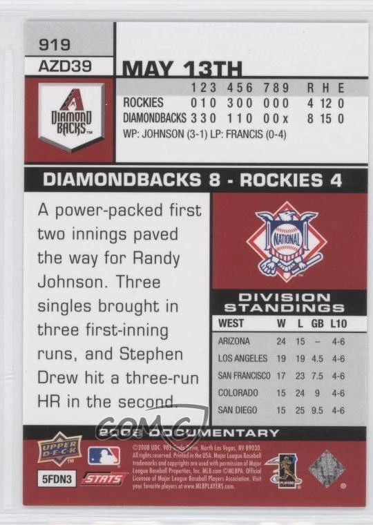 2008 Upper Deck Documentary Gold Dan Haren #919 - Image 2 of 2