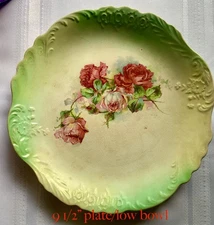 Vintage Sevres Hand Painted Porcelain Rose Plate/low bowl  Scalloped Edge 9.5"