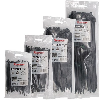 Superun 400 Packs Black Zip Ties Assorted Sizes 4+6+8+12 Inch 400-Bag, 