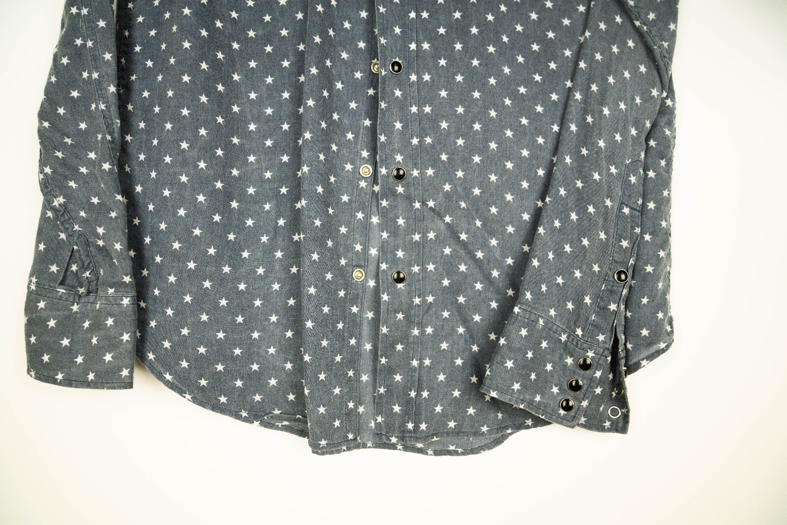 SAINT LAURENT PARIS Camicia Western Flanella Plaid Stella Blu Denim Lavato Grande L