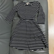 Speechless Girls 7 Black  White Striped Stripes 3/4 Sleeve Dress