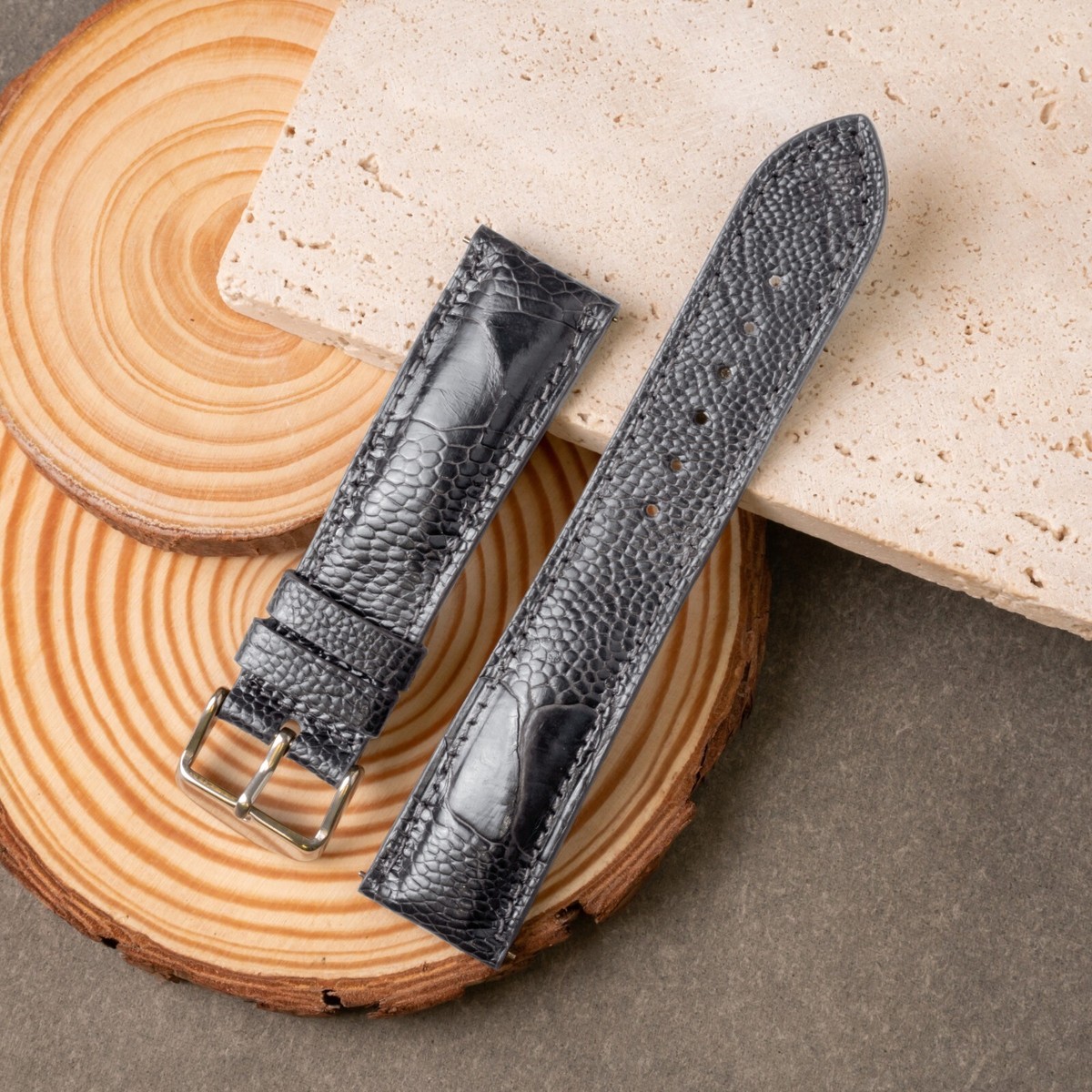 Grey Ostrich Watch Strap, Leather Watch Band, Ostrich Leg Skin 18mm 20mm  22mm