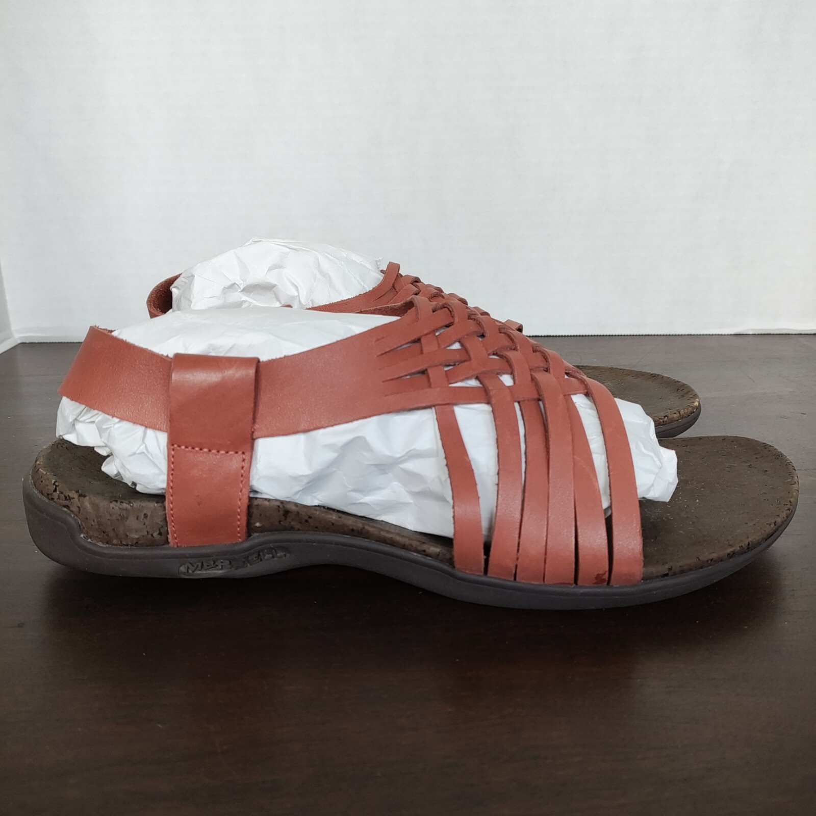 Sandali tessuti Merrell da donna USA taglia 11 pelle di sequoia calzature ad alte prestazioni in perfette condizioni