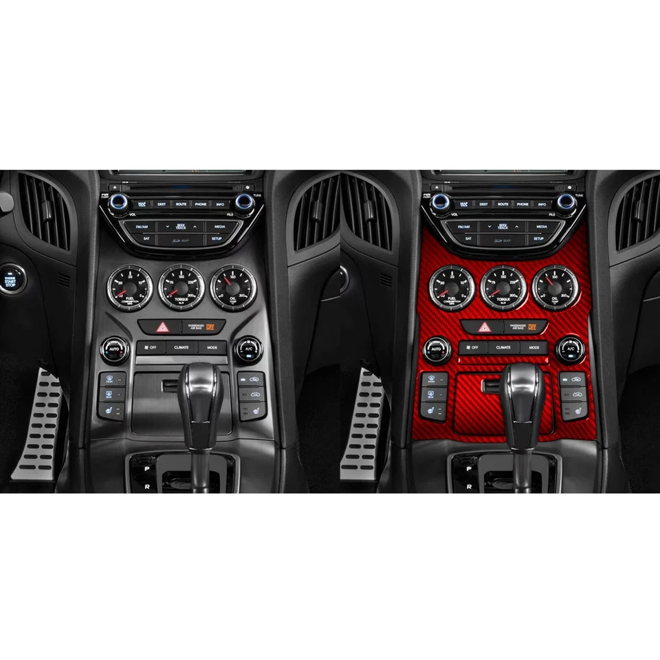 Juego de control central interior de fibra de carbono rojo para Hyundai Genesis Coupé 2013-2016 Foto 4 de 4