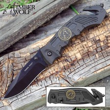 Stealth Black Spring Tactical Rescue Assisted Open Folding Blade Pocket Knife