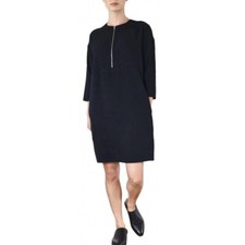 Everlane Black Japanese GoWeave Front Zip Dress Size 0 Relaxed Fit 3/4 Sleeve