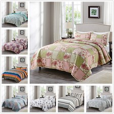Floral Pattern Printed Quilt Set Coverlet All Season Microfiber Bedspread Set
