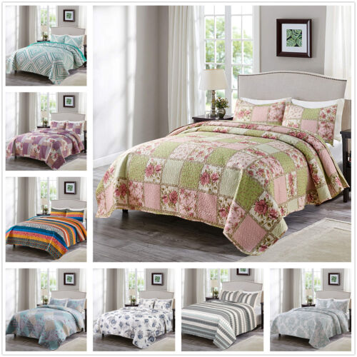 Floral Pattern Printed Quilt Set Coverlet  All Season Microfiber Bedspread Set - Picture 1 of 109