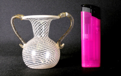 Italienische Miniatur Vase mundgeblasen Mezza Filigrana Murano 1960 H. 7,0 cm