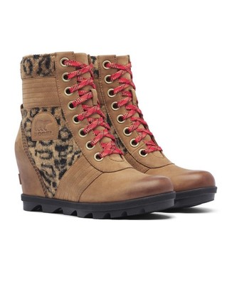 sorel lexie leather leopard wedge