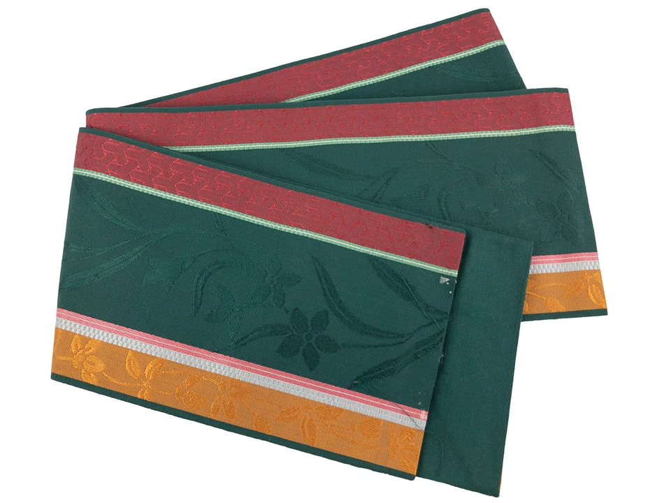 De colección Japonés Verde Oscuro Seda Mujer Hakata-Ori Koburo Han-Haba Obi: 19-C Oct Foto 4 de 4