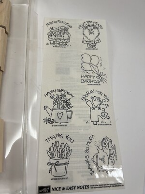 New Stampin' Up Nice & Easy Notes 8 pc Rubber Ink Wood Stamp Set 1996 RETIRED