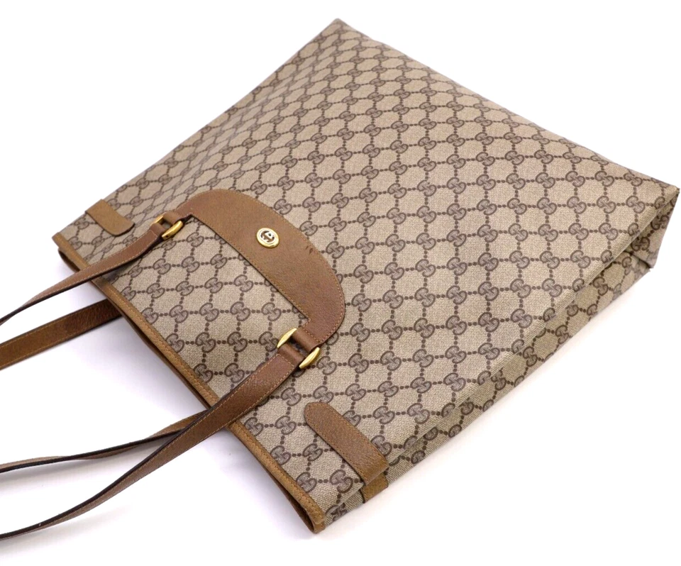 Gucci Vintage Tote Handbag Shoulder Bag Purse GG Supreme Brown Large Authentic - Image 2 of 4