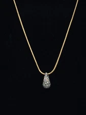 Napier Gold Tone Snake Necklace w/ Silver Tone Teardrop Clear Rhinestone Pendant