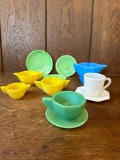 Vintage Akro Agate Childs Dishes Set of 11 Yellow Glows