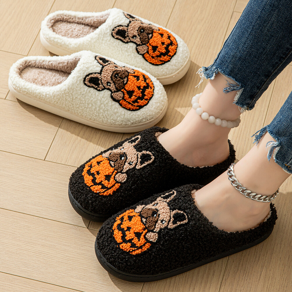 APL Halloween Zucca Cane Peluche Pantofole Comode Morbide Pelose Ciabatta per Inverno