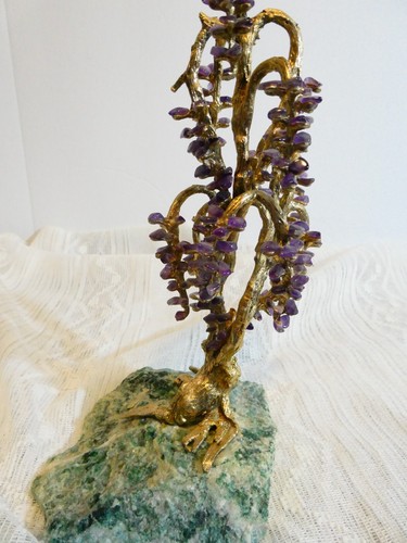 Vintage Amesthyst Tree Gold Tone Branches with Gems on Granite Base - Picture 3 of 15