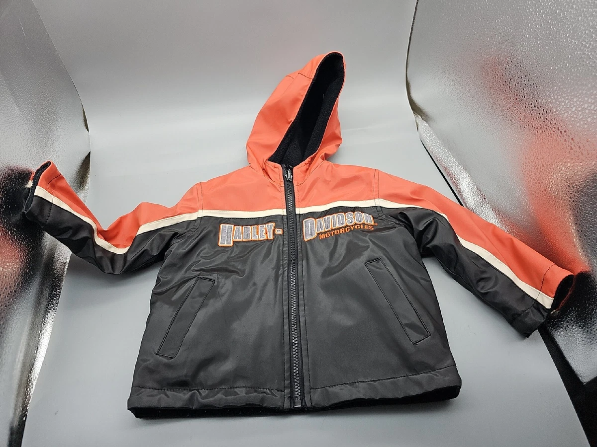 Harley Davidson Toddler Jacket Reversible Fleece Faux Leather 2T Black Orange