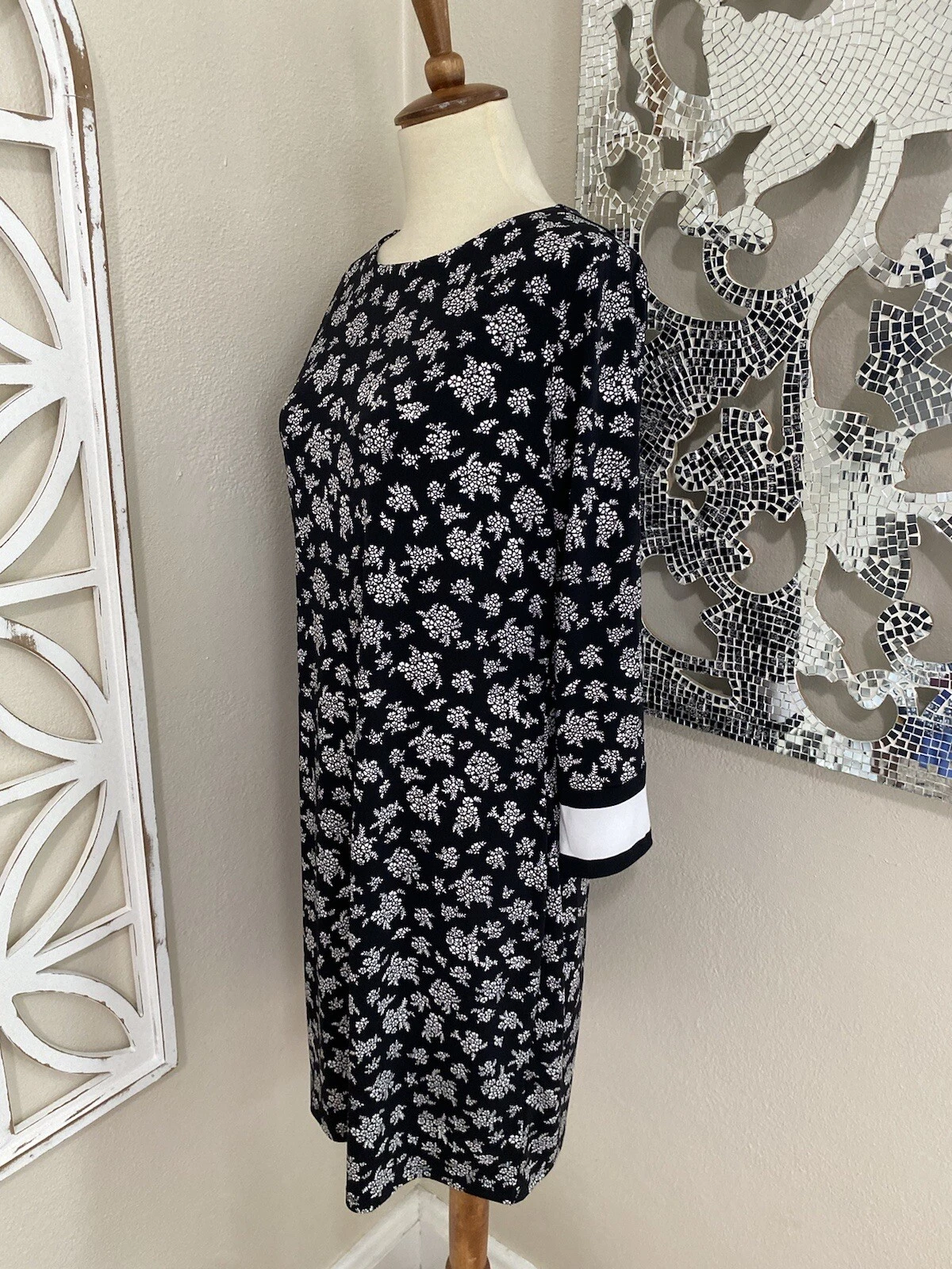 ABITO TUBINO MICHAEL KORS medio NERO BIANCO STAMPA FLOREALE ELASTICIZZATO MANICA 3 4