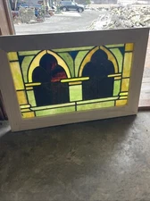 SG4957 Antique Stained Glass glass Transom Window Gothic pattern 18 x 28”
