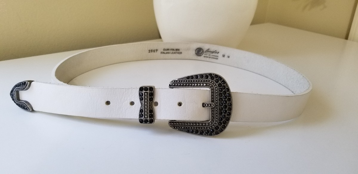 Vintage Landes Italian Leather Made Canada Floral Thick Gormet Belt Sz L Womens LANDES of Canada Leather Belt Floral Filigree Embossing Made  main image 2