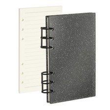 A6 Glitter 6 Ring Binder Notebook Cover, Black Rings with Lined Papers, Black
