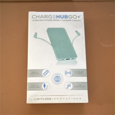 Limitless Innovations ChargeHubGO+ Wireless Power Bank Mint Built-in Cables