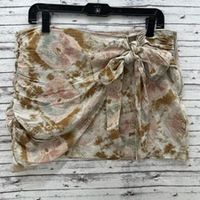 Free People Wrap Mini Skirt Size 6 Pastel Print Brush Stroke Print